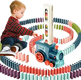 Dominoes Train Set, Automatic Domino Train with 120PCS Domino Blocks, Kids Construction and Stacking Toys for 3 4 5 6 7 Years Old Boys and Girls (BLUE)