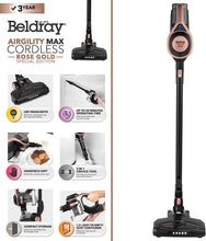 Beldray BEL0813NRG Airgility Max Cordless 2-in-1 Multi-Surface Vacuum Cleaner, 29.6V, Motorised Floor Brush, 30/50 Min Operating Time, 1.2L Dust Container, Includes Accessories, HEPA Filter, Rose Gold