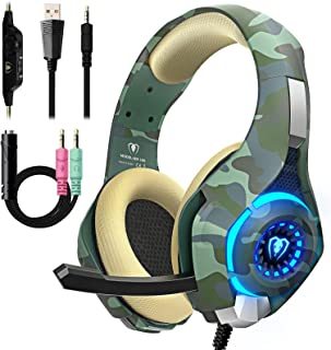 Gaming Headset for PS4 PS5 PC Xbox One, PS4 Headset with Microphone 3D Surround Sound Headphones Noise Cancelling LED Lights