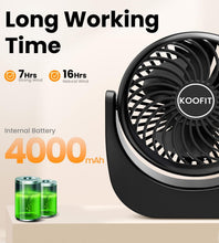 KOOFIT Desk Fan, USB Fan Silent Powerful Table Fan for Bedroom, Mini Desk Fan USB Rechargeable, 360 Rotation Portable Desktop Fan for Office, Home, Bed, Car, Camping, Travel, Gift, Black