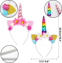 Unicorn Horn Headband for Girls, Uooker 2 Pcs Rainbow Hair Bands Flower Glitter Ears Photo Props Hair Accessories, Birthday Outfit Headwear Accessory for Tiktok Party Decoration Cosplay Costume