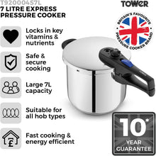 Tower T80244 Pressure Cooker with Steamer Basket, Stainless Steel, 6 Litre , Silver