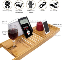 Relux Premium 100% Natural Bamboo Bath Caddy Bridge  Extendable Luxury Book Rest, Wine Glass Holder, Device (Tablet, Kindle, iPad, Smart Phone) Tray for a Home-Spa Experience  Fits Most Bath Sizes