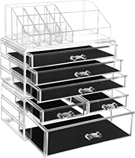 SONGMICS Large Clear Acrylic Make up Organiser, Stackable Cosmetic Box, with 6 Drawers, for Palette Brush Foundations Lipstick Nail Polish Hairpins, Great Gift for Loved Ones JKA009TP