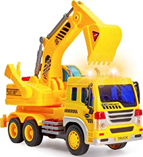 HERSITY Kids Toy Digger, Truck Lorry Toys Construction Vehicles with Lights and Sounds Cars Educational Toys Gifts for Children 3 4 5 6 Years Old Boys and Girls