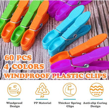 Laundry Pegs Clothes Clips, 60Pack Clothes Pegs Super Grip Strong Plastic Clothes Pegs for Washing Line Outside Non Slip