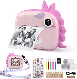 HiMont Kids Camera Instant Print, Digital Camera for Kids with Zero Ink Print Paper & 32G TF Card, Selfie Video Camera with Color Pens & Photo Clips for DIY, Gift for Girls Boys 3-14 Years Old (Pink)