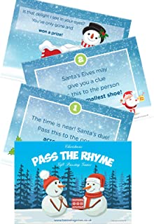 Christmas Pass the Parcel Game - 10 - RHYME CARDS **just add gifts** Christmas Games for families childrens & kids Xmas fun - Christmas party fun- secret santa exchange - A6 postcard size card