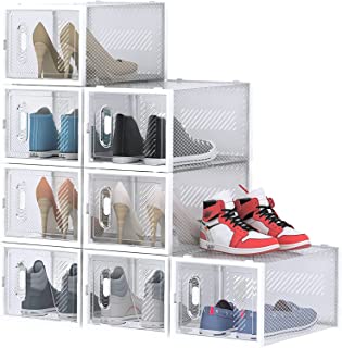 HOMIDEC 8pcs Shoe Box, Shoe Storage Boxes Clear Plastic Stackable, Shoe Organizer Containers with Lids for Women/Men