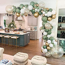 Sage Green Balloon Arch Kit, 121pcs Olive Green Balloon Garland Kit, Green White Gold Confetti Balloons for Boy Girl Birthday Party Balloons, Baby Shower Decorations, Jungle Safari Party Decoration