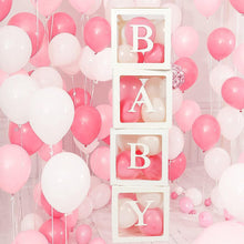 61Pcs Baby Shower Decorations Boxes for Boys&girls, 30 Party Balloons (pink&white), 4 Transparent Balloon Boxes with 27 letters, Include BABY+A-Z, Baby Blocks for Baby Shower, Birthday Decorations