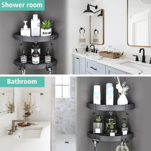 TRUSTLIFE Bathroom Corner Shelf Black Shower Caddy Corner Adhesive Shower Organiser Space Aluminum Shower Shelves No Drilling with Hooks, Wall Mounted Bath Shelf for Bathroom, Wetroom - 2 Pack
