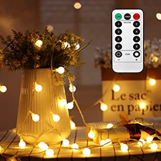 Globe Fairy String Lights Battery Powered 49FT/15M 100Leds Indoor Outdoor String Lights LED 8 Modes Waterproof with Remote & Timer for Bedroom Christmas Wedding Garden Party Decoration - Warm White