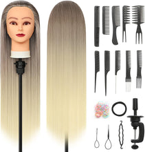 Styling Head 28 inch Hairdresser Training Head 100% Synthetic Fiber Hair Styling Head, Training Head Hairdressing Head with Free Clamp and DIY Braiding Set (Golden)