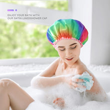 mikimini Reusable Shower Cap for Women and Girls, Washable, Travel Packable, Waterproof Hair Cap, Soft PEVA Lining, Fashionable Flower Printed Shower Cap M 1 Pack, Rainbow