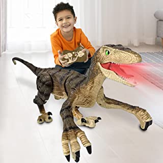 Remote Control Dinosaur Toys for Boys 2.4Ghz RC Dinosaur Toys Realistic T-Rex Dinosaur Robot Walking and Roaring with LED Light for Kids Girls Toddlers (Brown)