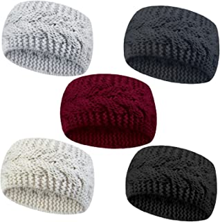 5pcs Winter Knit Headbands Women, Knitted Headband Thermal Knit Headbands Elastic Twist Chunky Turban Hairdbands Crochet Head Wraps Winter Ear Warmer