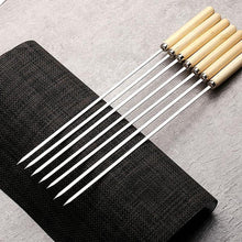 ShreeFit 12Pcs BBQ Skewers Reusable Metal Flat Barbecue Kebab Skewer with Wooden Handle BBQ Accessories Stick Needles Outdoor Camping Cooking Tools