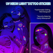 Neon Temporary Tattoo - 120+ Assorted Designs Glow in the Dark Neon Temporary Tattoo, UV Blacklight Neon Glow Fake Tattoos Rave Festival Accessories for Women Party Supplies