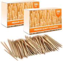 1000 Pieces Premium Bamboo Wooden Toothpicks - 2 Boxes of 500 Pieces - for Personal Hygiene, Disposable Appetizer Skewers, Cocktail Sticks or Arts & Crafts - by Mobi Lock