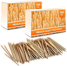 Premium Bamboo Wooden Cocktail Toothpicks - 1000 Pieces (2 Boxes of 500 Pieces) - Personal Hygiene, Disposable Appetizer Skewers, Cocktail Sticks or Arts & Crafts by Mobi Lock