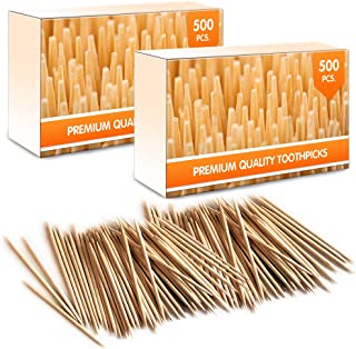 Premium Bamboo Wooden Cocktail Toothpicks - 1000 Pieces (2 Boxes of 500 Pieces) - Personal Hygiene, Disposable Appetizer Skewers, Cocktail Sticks or Arts & Crafts by Mobi Lock