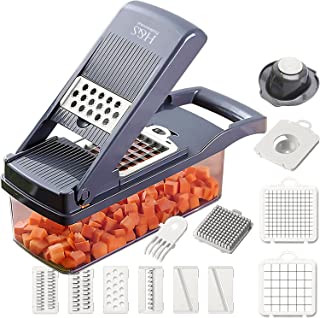 H&S Professional 12 in 1 Vegetable Chopper, 7 Blade- Slicer, Onion Mincer Chopper, Cutter, Dicer with Container- A Pro Food Chopper in White & Grey