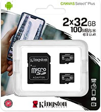 Kingston Canvas Select Plus microSD Card SDCS2/32 GB-2P1A Class 10 (2 x cards, SD Adapter Included)