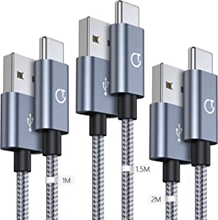 Gritin USB C Cable, [3-Pack/1M+1.5M+2M] USB Type C Fast Charging Cable - Nylon Braided USB C Sync Cable for Galaxy S10/S9/S8+/S8, MacBook, iPad Pro 2018, Sony XZ, HTC 10, OnePlus 5T, Huawei P9 etc.