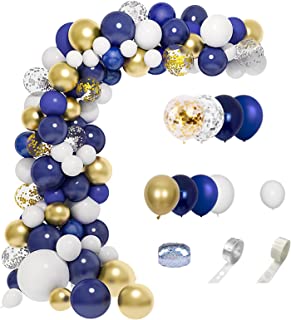 128 Pcs Navy Blue Balloon Arch Kit, Navy And Gold Balloon Garland Kit, Blue And Gold Balloons Arch, Navy Blue White Balloons for Wedding Birthday Party Baby Shower Graduation Party Decoration