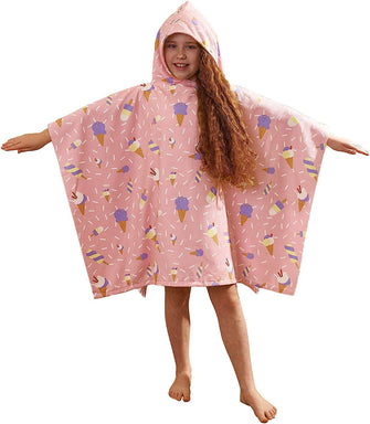 Dreamscene Ice Cream Hooded Poncho Towel for Kids Swimming Bath Shower Holiday Microfibre Pool Beach Changing Robe for Boys Girls, Pink Purple,One Size for Kids Boys Girls,DTPOICEBL28