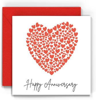 Red Hearts Anniversary Card with FREE BIRTHDAY CARD - Wedding Anniversary Cards For Wife Husband Couples Him or Her