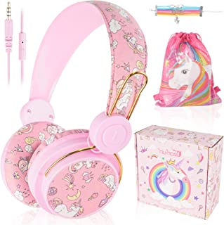 Kids Headphones, Cute Unicorn Childrens Headphones Wired with Microphone, Adjustable Toddler Headphones Over-ear for Girls Age 3-12, Headphones for School/Plane/Fire Tablet, Unicorn Gifts for Girls