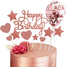 Rorchio Rose Gold Cake Toppers, Happy Birthday Cupcake Topper and 5inch Confetti Balloons for Birthday Cake Decorations