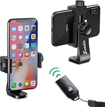 Zeadio Smartphone Tripod Mount Adapter, Cell Phone Tripod Holder with Wireless Remote Shutter, Selfie Stick Monopod Adjustable Clamp, Fits for All iPhone and Android Smartphones