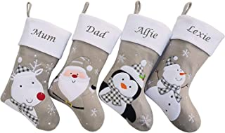 Hoolaroo Personalised Christmas Stockings – Custom Silver Name Embroidered Christmas Stocking w/Satin Lining - Snowman Design (40cm) Personalised Stocking Xmas Decorations