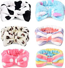 HUIANER, Pack of 6 Bowknot Headbands, for Women, Girls, Polyester, Makeup Headband Soft Coral Fleece Elastic Hair Bands for Spa Shower Mask and Washing Face
