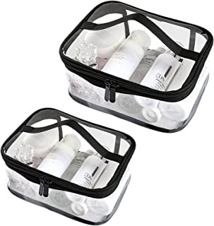 Clear Toiletry Bag, Kememo 2PCS Portable Makeup Bag Transparent Cosmetic Bag with Handle Zipper Waterproof Travel Storage Pouch