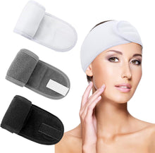 WLLHYF 3 Pack Spa Facial Headband Adjustable Non-Slip Makeup Hair Band Magic Sticker Skincare Head Wraps Absorbent Terry Cloth Stretch Towel for Women Washing Face Shower Bath Yoga Sports (black,