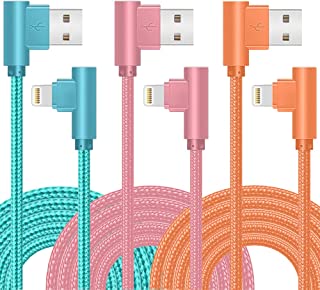 iPhone Charger Cable 3Pack 6FT/1.8M Right Angle Lightning Cable MFi Certified Nylon Braided Sync iPhone Charging Cable Compatible with iPhone 14 13 12 11 X 8 7 6S iPad iPod AirPods