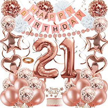 21st Birthday Party Decorations kits for Girls Women,Rose Gold 21 Happy Birthday Decorations for Her,Rose gold Confetti Balloons,21st Happy Birthday Banner Kits