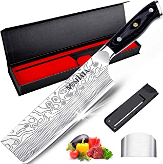 MOSFiATA 7” Nakiri Chef's Knife, Japanese Meat Cleaver Kitchen Knife, Vegetable Cooking Knives, German High Carbon Stainless Steel with Ergonomic Handle, Finger Blade Guard in Box Gifts for Women Men