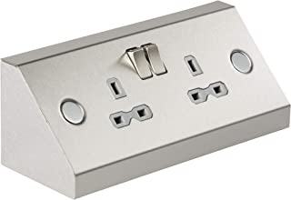 Knightsbridge SKR008 13A 2G Mounting DP Switched Socket - Stainless Steel with grey insert