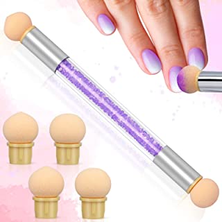 Greoer Nail Art Sponge Brush Applicator with 4 Pieces Replacement Head, Double Head Acrylic Nails Ombre Sponge Nail Design Accessories for UV Gel and False Nail Art Rendering Tools (Purple)