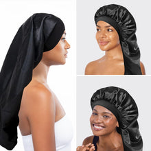 VEGCOO Long Satin Bonnet Sleep Cap, Extra Large Silk Bonnet for Curly Straight Long Hair, Soft Silk Hair Wrap Hair Bonnet for Women Girls Sleep(Black)