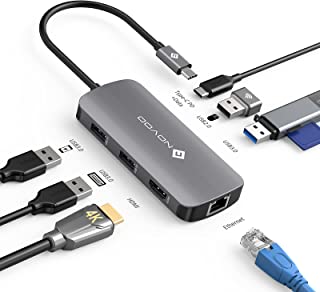 NOVOO USB C Hub with Ethernet Adapter, 7 in 1 USB Splitter w/100W PD, USB C 3.0 to HDMI Adapter, 3 USB 3.0 Ports, 1 USB 2.0 Port, 7-port Slim USB Docking Station for Laptop, Macbook Pro, Surface, XPS