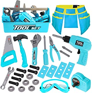 LOYO Kids Tool Set - 30Pcs Pretend Play Tool Toys with Kids Tool Belt, Electric Toy Drill, Construction Tool Box Kit for Toddlers Boys