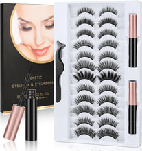 URAQT Magnetic Eyelashes with Eyeliner, 12 Pairs Natural Look False Magnetic Eyelashes with 2 Tubes Waterproof Magnetic Eyeliner, Reusable Fake Eye Lashes for Makeup Eyelashes Extension, No Glue