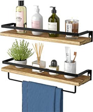 Floating Shelves, Rustic Wall Shelves Set of 2 with Length 42cm, Removable Towel Holder, Wall Mounted Shelves for Bathroom, Living Room, Bedroom, Kitchen by AMADA HOMEFURNISHING