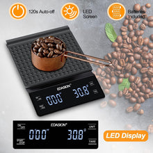 Digital Coffee Scale with Timer 0.1g/3KG High Precision Kitchen Scale Waterproof Electronic Food Weighing Espresso Scale, Large LED Display, Touch Button, Easy to Clean, Black(Batteries Included)